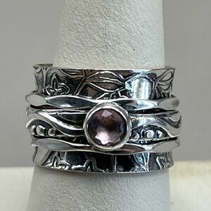 Silver and Rose Quartz Gemstone Spinner Ring
